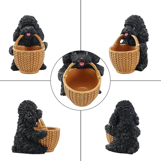 Black Poodle Candy Bowl, Resin Dog Figurine Key Bowl for Entryway Table, Desktop Storage Basket Organizer for Desk, Unique Dog Lover Gift