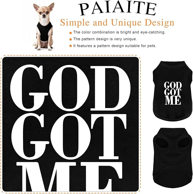 Discover Cozy Cotton Canine Wear: Breathable Soft, and Lightweight Dog Shirt Vest with Eye-Catching Graphics(GOD GOT ME), Keeping Your Furry Friend Warm and Comfy! Black S