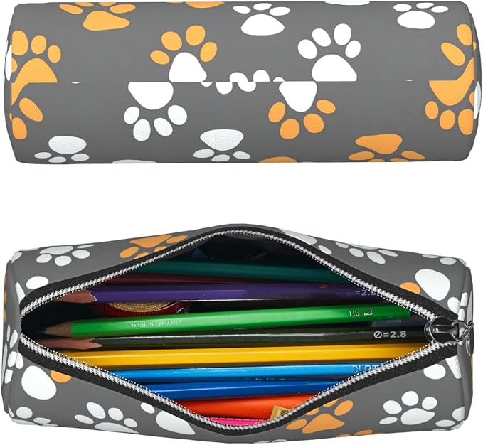 OSAM SPACE Leather Pencil Case Round Pencil Bag Cute Cartoon Cat Paws Pen Organizer Holder Portable Zipper Pouch Cute School Supplies for Girls Boys Study Office