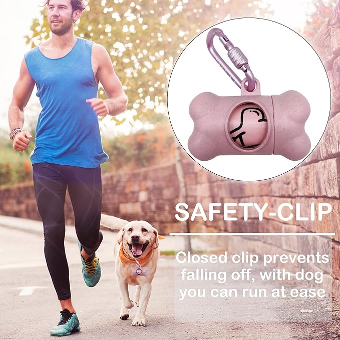 Dog Poop Pickup Bags Holder Dispenser with Standard-Sized Leak-Proof Scented Doggy Waste Bags and Carabiner with Safety Lock&Fastener Never Loose on Leash Lead Again (1 Holder 195 Bags, Pink)