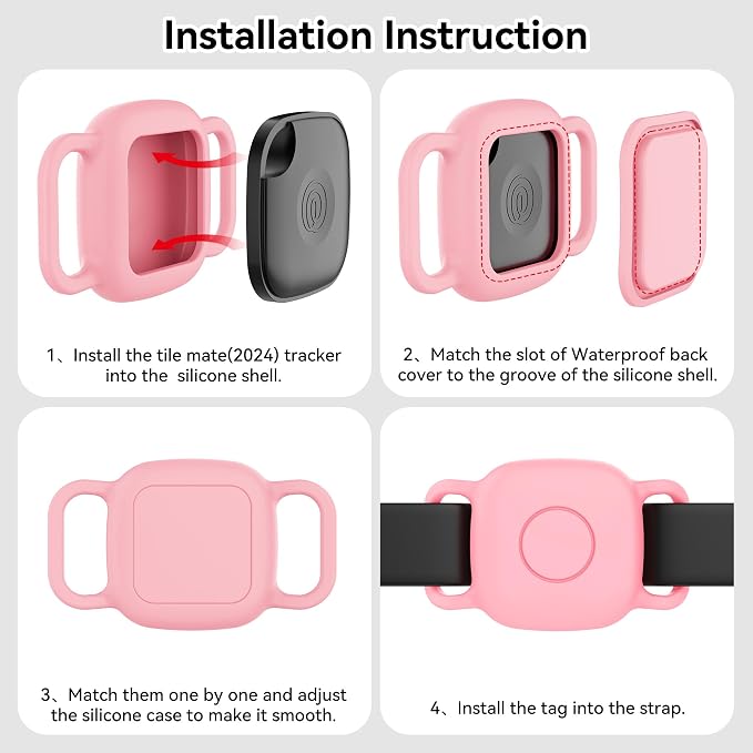 DDJ Waterproof Dog Collar Holder for Life360 Tile Mate Tracker, 2-Pack Durable Silicone Cover, Anti Lost for Life 360 Tile Tracker Case for Cat & Pet Collars, Easy Installation, Lightweight, Pink