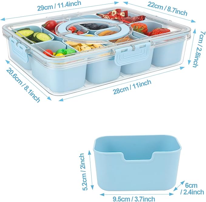 2Pcs Snackle Box Snack Containers with Lid Divided Serving Tray with Handle | Portable Snack Platter Fruit Veggie Trays Snackele Box Containers for Charcuterie, Party, Snack, Nuts, Beach, Travel, Picnic