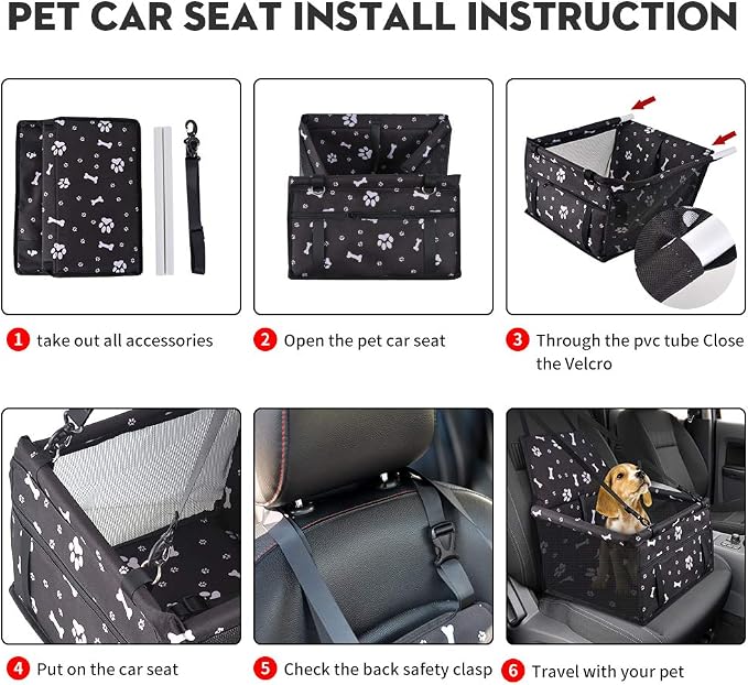 Dog Car Seat Puppy Portable Pet Booster Car Seat with Clip-On Safety Leash and PVC Support Pipe, Anti-Collapse,Perfect for Small Pets