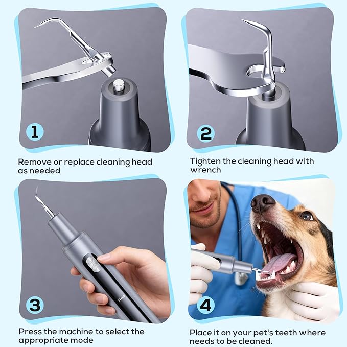 Pet Ultrasonic Dental Cleaner, Plaque and Tartar Remover, Teeth Cleaning Kit for Dogs and Cats