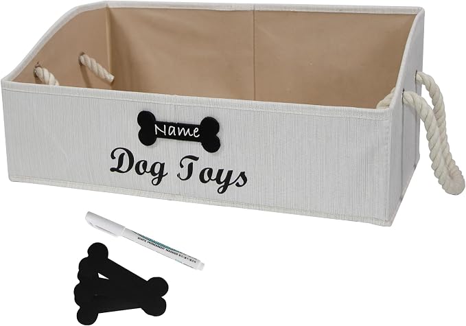 Large Dog Toys Storage Bins-Foldable Fabric Trapezoid Organizer Boxes with Cotton Handle,Can be Personalized,Collapsible Basket(Beige-Dog)