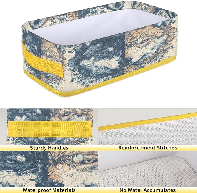 Wolf Fierce Flowers Bathroom Storage Basket, Foldable with Handle Open Countertop Paper Towel Decorative Box, Toilet Tank Top Shelf Baskets for Home Closet Bedroom Living Room Office