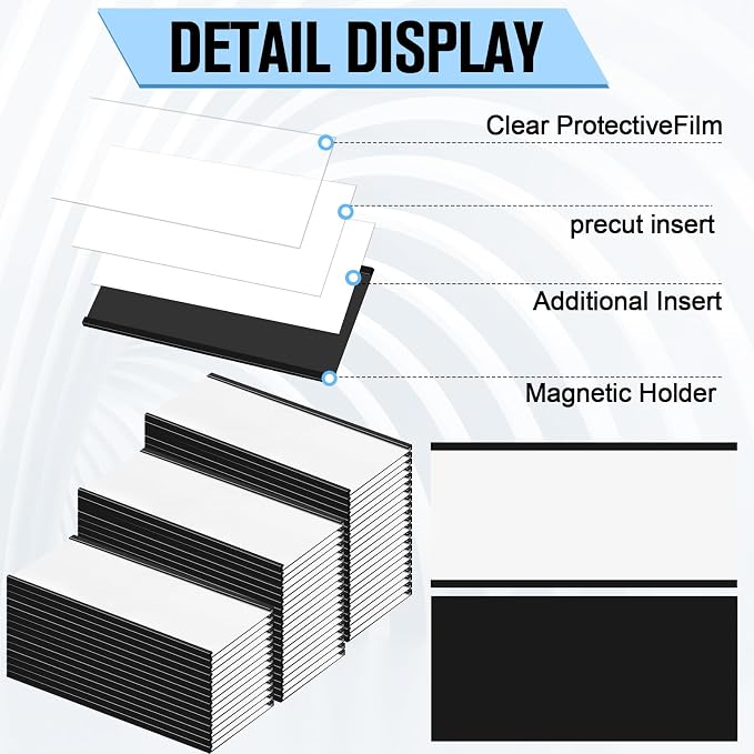 Fulmoon 50 Sets Magnetic Label Holders 4 x 2 Inch C Channel Label Holders Magnetic Name Plate with Clear Plastic Protectors and White Paper Inserts for File Cabinet Shelf Toolbox Drawer