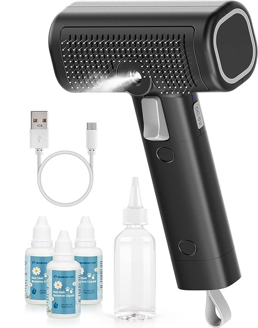Pet Steam Brush for Dog & Cat with 3 Waterless Shampoo, Bath Shower Comb for Shedding & Grooming & Massaging Water Spray Brush for Long & Short Haired Pets Spritz Defur Comb