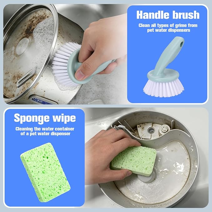 Pet Water Fountain Cleaning Kit,10 Pcs | Dog and Cat Water Fountain Cleaner Brushes Kit,Pet Drinking Dispenser Washing Kit with Sponge Wipe,Handle Brush,Crevice Brush
