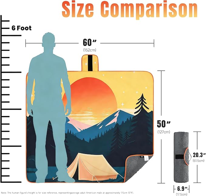 Tirrinia Waterproof Outdoor Blanket with Sherpa Lining, Windproof Foldable