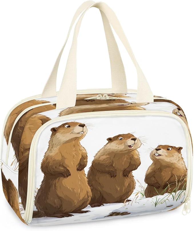 Groundhogs Travel Toiletry Bag for Women | Cute Animal Marmot Lightweight Waterproof Makeup Cosmetic Bag Large Tote Organizer for Traveling, Toiletries, Accessories