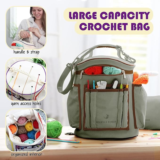 Crochet Kit for Beginners Adults and Kids - Beginner Crochet Kit for Adults with Step-by-Step Video Tutorials, Amigurumi and Crocheting Kit, Crochet Starter Kit with Soft Crochet Yarn and Crochet Bag