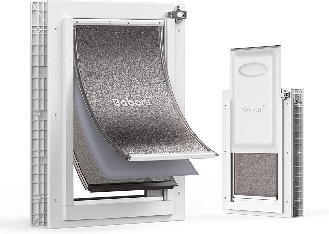 Baboni Dog Door for Door,Durable Plastic Frame,Medium | Pets Up to 40 Lb,for Interior and Exterior Doors,Aluminum Lock,Metal Panel,Strong Magnetic Flaps, Never Rust