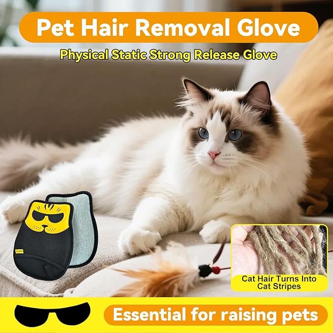 Upgraded Pet Hair Removal Glove: Static Cleaning Design Efficiently Removes Cat Dog Hair from Clothes Sofas Carpets Car Seats Reusable Fabric-Safe Suitable for Pet Owners at Home Travel