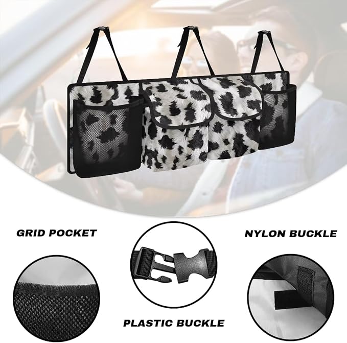Cow Print Car Trunk Organizer Boho Car Accessories Quick-Dry Hanging Backseat Bag, High-Capacity Truck Sedan SUV Trunk Organizer