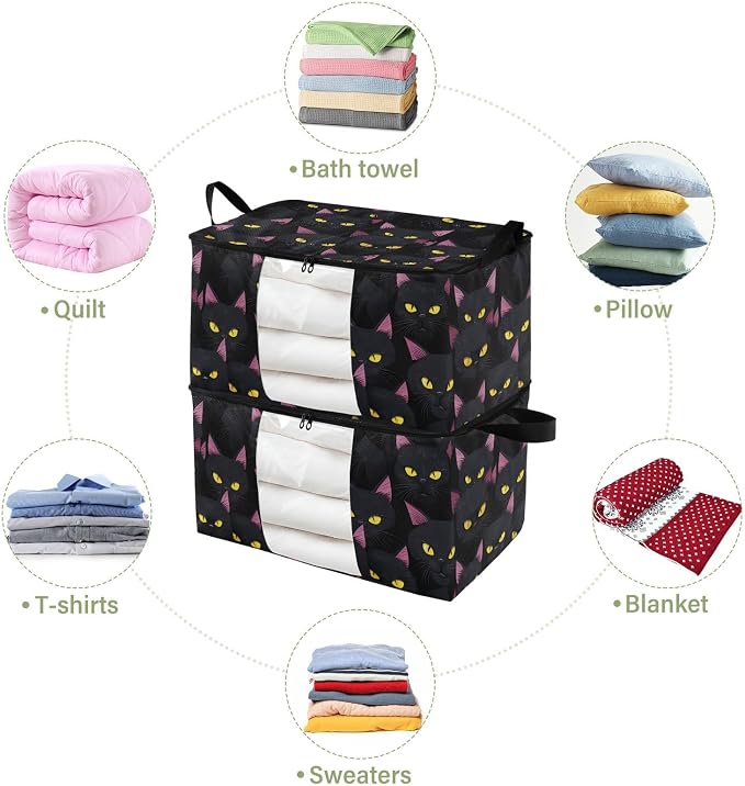 Generic Cute Black Cat Clothes Storage Bag Bins 2 Pack Foldable Storage Containers Large Closet Organizer with Zipper Storage Cubes for Bed Sheets Clothing Comforters 95L, g355896709p976c1037s2358
