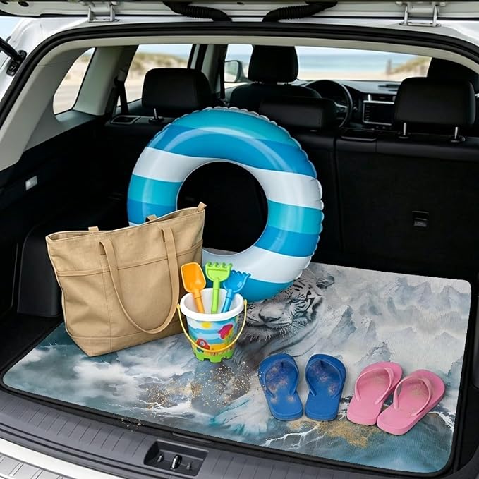 White Tiger Car Trunk Mat Universal Size 29" x 39", Dustproof Cargo Liner All Weather Trunk Protection Mat Rear Trunk Mats for Most Cars, Vehicle Interior Accessories