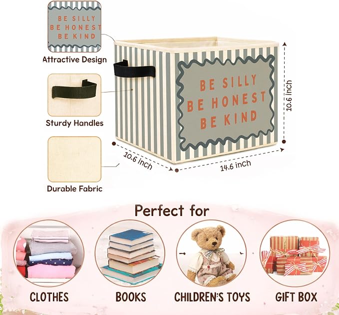Kindness Storage Bin, Foldable Fabric Basket for Kids Room Nursery | Foldable fabric storage bin with kindness quote design for toys, books, clothes, nursery, bedroom, and playroom use.