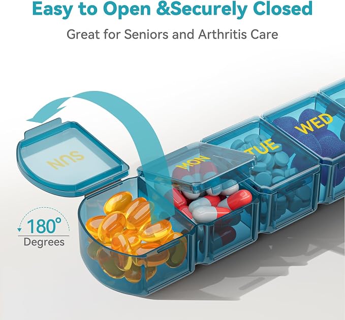 Large Pill Organizer Weekly - 7 Day Compartments with Easy-Open Design | SHIJOINYU XL Pill Box with High-Capacity, Daily Medicine Pill Organizer for Vitamins, Supplements, Fish Oils