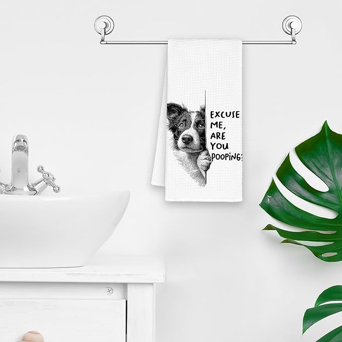 Funny Dog Border Collie Bathroom Towels, Cute Rustic Hand Kitchen Towels Gifts for Dog Lovers, are You Pooping Bar Dish Towel Decor for Dorm Bar Cafe 16x24in