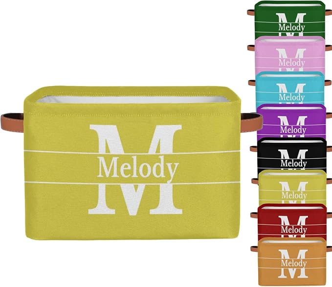 Custom Name Lemon Yellow Storage Bin, Initial Letter Storage Basket