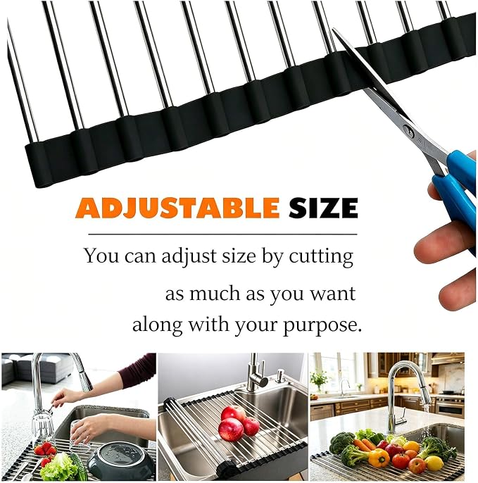 Ahyuan Roll up Dish Drying Rack Over The Sink Kitchen Roll up Sink Drying Rack Portable Dish Drainer Foldable Dish Drying Rack (Black, 20.5''X16.9'')
