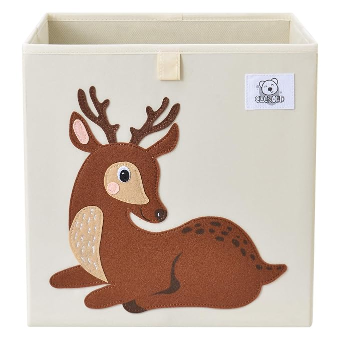 13 Inch Animal Cube Storage Bins, Foldable Fabric Kids Toy Box & Toy Chest | Kids Storage Cubes, Toy Storage Organizer Basket for Toddlers, Boys and Girls, Playroom and Nursery (Deer)