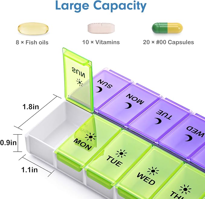 DANYING Large Pill Organizer 2 Times a Day, Weekly Pill Box 2 Per Day, AM PM Pill Case, Pill Container 7 Day, Vitamin Case Twice a Day