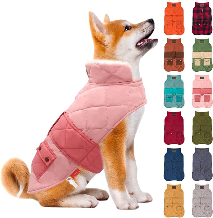 KYEESE Dog Coat Thick Cat Clothes with Pocket Soft Pet Sweater for Cold Weather Warm Pet Winter Puffer Coat with Leash Hole Waterproof Dogs Jacket with Fleece Lined Windproof Dog Coats for Small Dogs