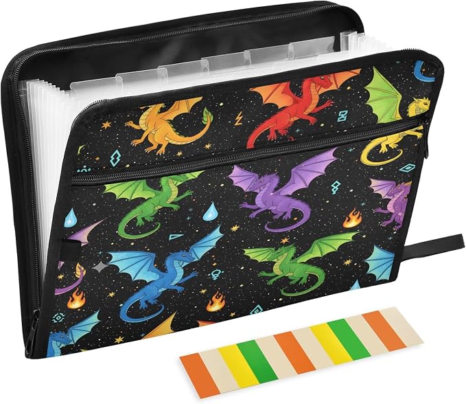 Colorful Dragon 13 Pocket File Organizer Expanding File Folder with Front Pouch Portable Business File Storage Document Organizer Folder with Zipper