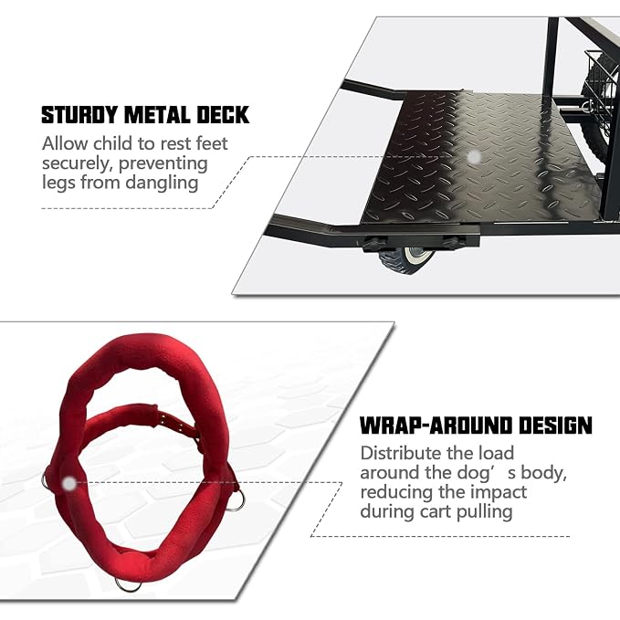 Cart for Dog to Pull with 26In Width Soft Seat, 330LBS Weight Capacity | Pulling Cart with 16In Wheel and Footrest Come with Wrap-Around Design Suitable for Medium-Large Dog Nice for Family Outing
