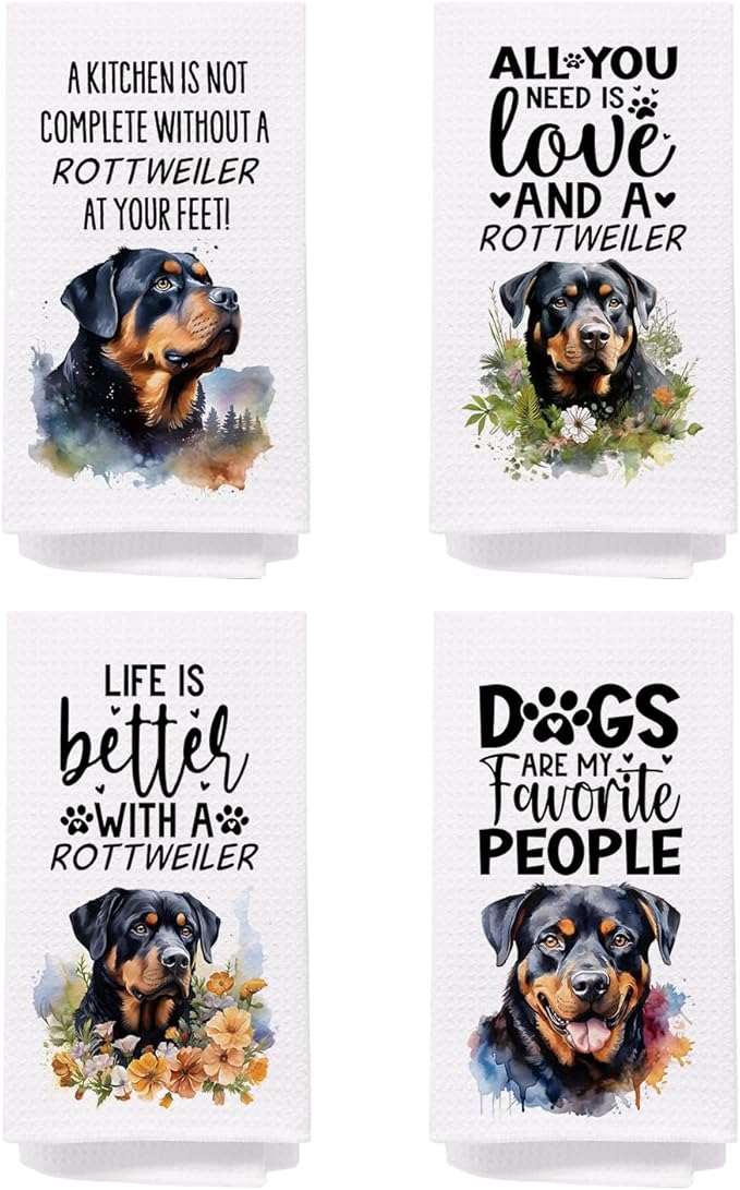 SPBL&L Rottweiler Dog Kitchen Towels Set of 4, Gifts for Women, Decorative Hand Towels for Bathroom, Tea Dish Towels for Kitchen, 16x24 Inches
