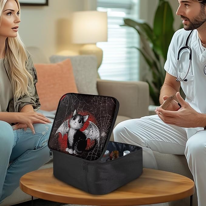 First Aid Kit Bag Empty Gothic Bat Cat Cobweb Emergency Medical Pouch for Hospitals Schools and Home Use Constructed with Tear-Resistant Fabric