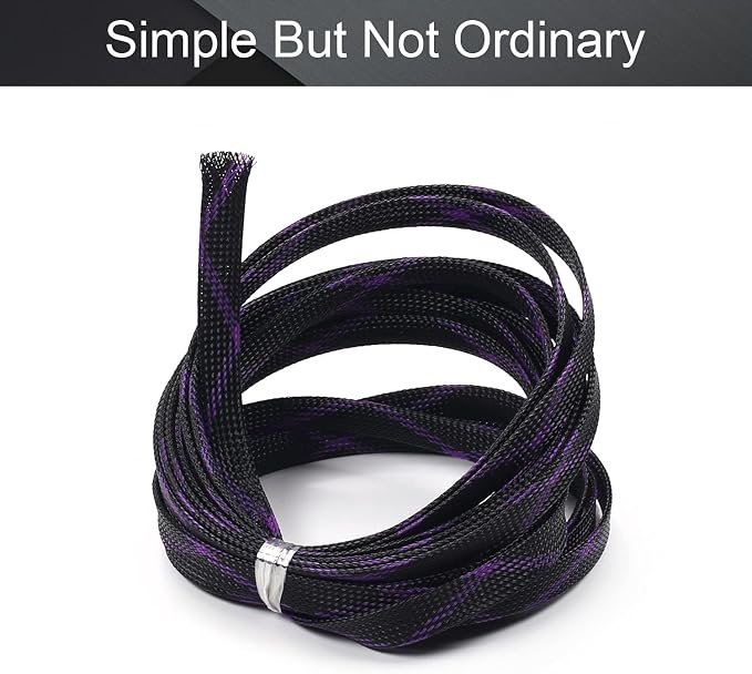 Heyiarbeit 5m/16.4ft PET Expandable Braided Sleeving 1/2-inch Width Flexible Wire Mesh Sleeve for USB Cable Power Cord Audio Video Cable - Protect Cat from Chewing Cords - Black Purple