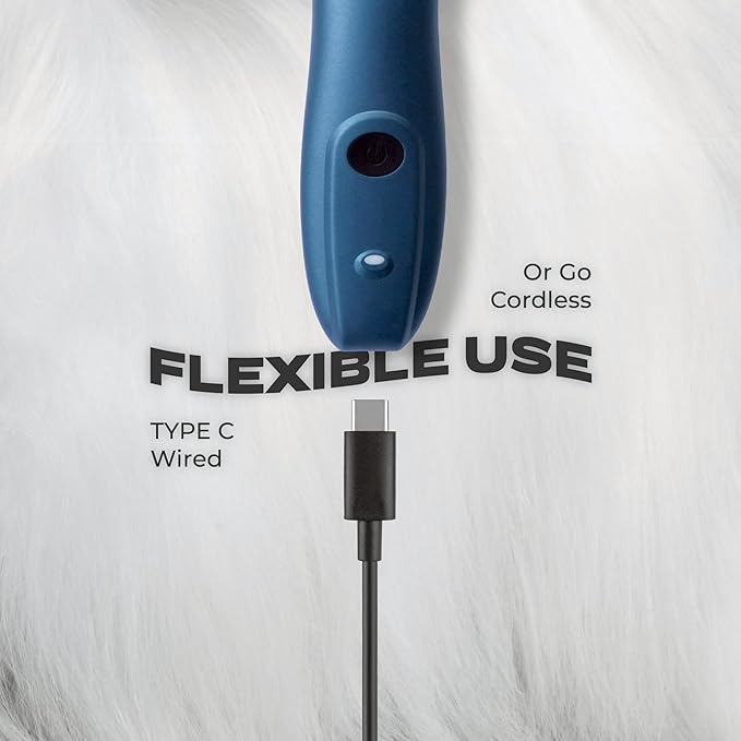 Professional 5-in-1 Cordless Pet Grooming Clipper for Dogs & Cats – Quiet High-Torque Metal Blade Trimmer, Adjustable Length – Metallic Blue (Single-Metallic Blue)