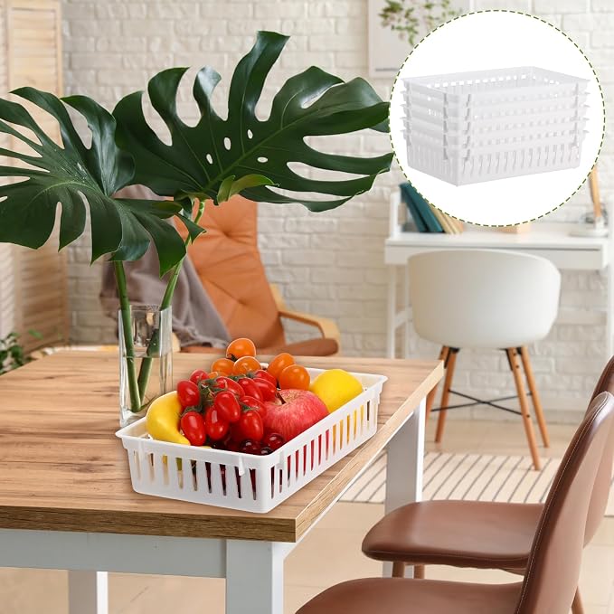 Wenqik Set of 12 Small Plastic Baskets for Organizing, White | See-through Airflow Design, Large Capacity, Gift of Practical, Rectangular, Plastic Organizer for Office, Closets Shelves