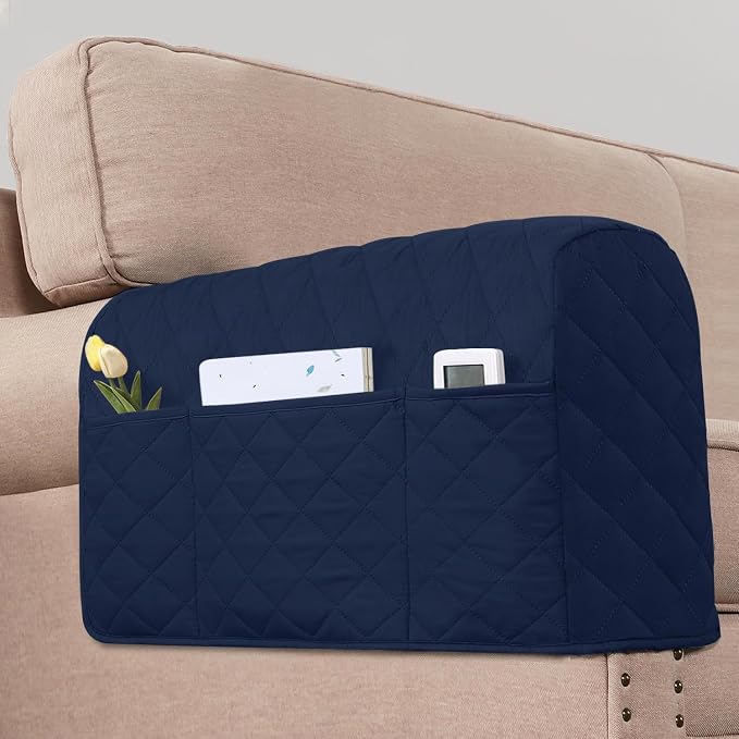 2 Pack Water Resistant Armrest Covers for Chairs and Sofas Couch Arm Covers for Sofa with 3 Pockets for Phone Sofa Arm Protector for Pets, Cats (Navy)