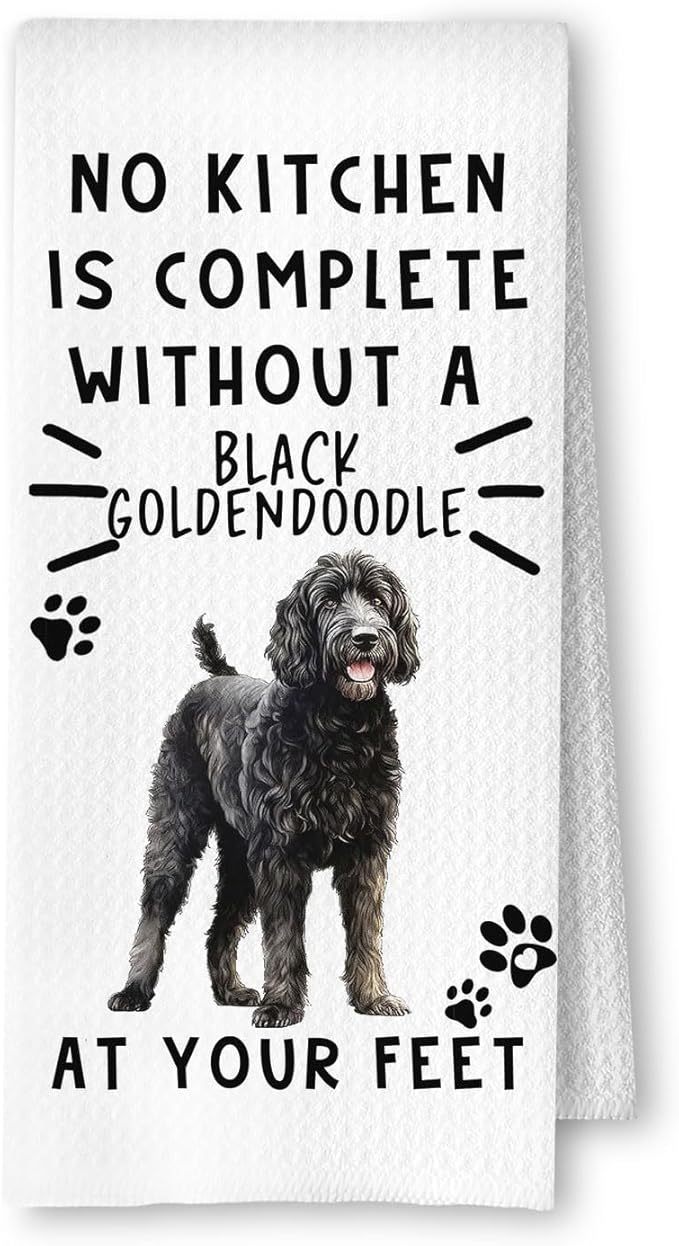 Funny Black Goldendoodle Kitchen Towels, Black Golden Doodle Gifts for Women Dish Tea Towels for Kitchen Decor, Dog Lovers Mom Gifts Decorative Hand Towel, 16x24 Inches