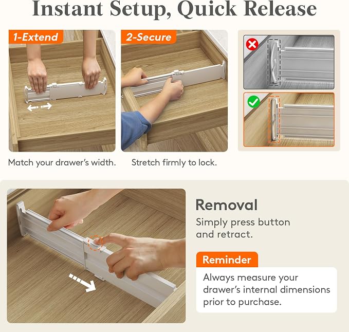 Lifewit 3.2" High Drawer Dividers for Clothes, Adjustable Drawer Organizers | 10.5"-16.5" Expandable Plastic Separator for Dresser, Kitchen, Cabinet, Closet, Nursery, Socks & Underwear Storage, 4 Pack