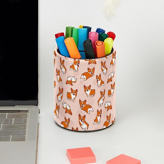 Funny Corgi Dog Pattern Pen Holder Stand Pencil Cup Pot Desk Organizer Makeup Brush Holder