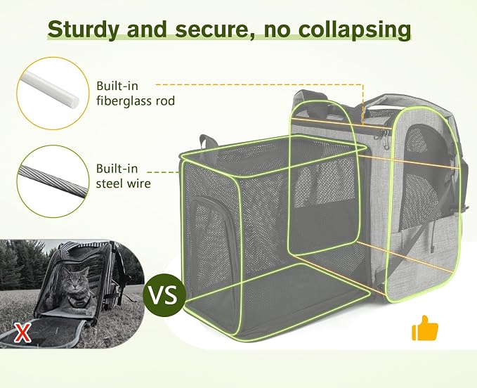 pecute Cat Backpack Carrier Expandable, Cat Backpack with Curtain | Durable Oxford Cloth, Lockable Zipper,Use for Pet Under 11 lbs to Travel