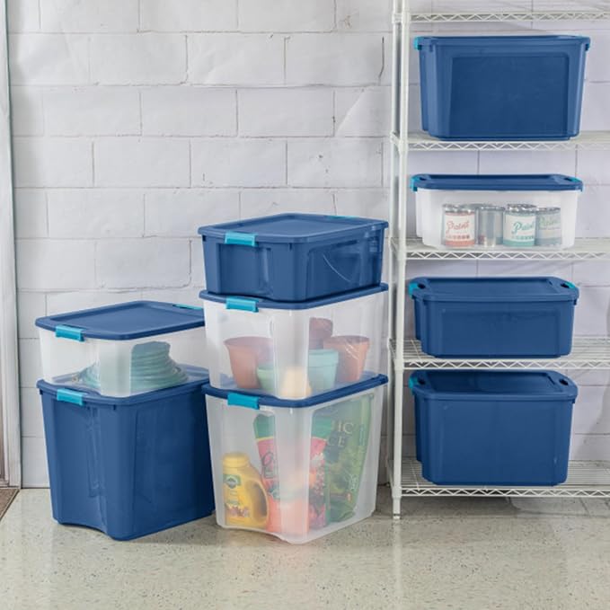Sterilite Latch and Carry, Plastic Storage Bins w/Lids, 12 Gallon, 24-Pack | Stackable Tote Containers with Handles and Latching Lids for Bed, Garage, Office, Kitchen, Closet & Classroom