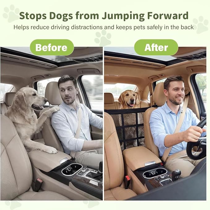 Dog Car Barrier for VW Caddy 2003-2020, Dog Barrier Adjustable Mesh Divider with Zipper Backseat Pet Net Breathable Safety Partition for Travel
