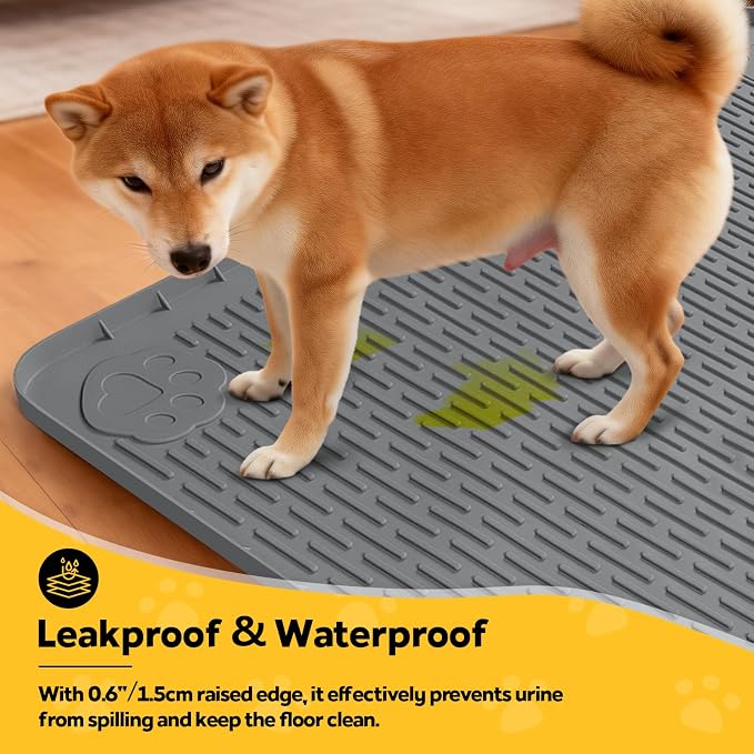 Silicone Dog Crate Mat 70"x 45" Under Dog Crate Kennel Pad Mat, Dark Grey | Extra Large Dog Cage Mat, Non-Slip Waterproof Dog Playpen Mat, Reusable Washable Dog Mat for Crate, Protect Floors