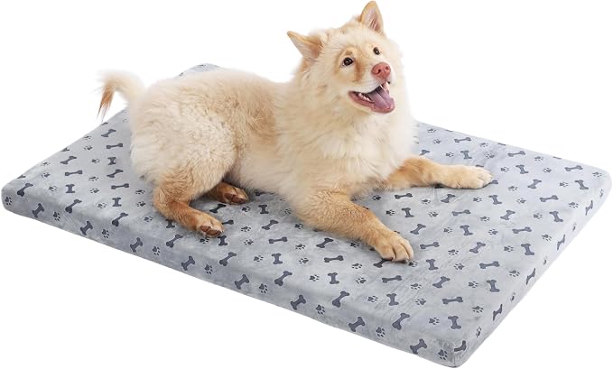 Fancy Dog Bed Mat Cute Dog Crate Pad, Reversible ＆ Machine Washable, Small to XXX-Large Dogs,Bones, Cat Claws (Grey, Large(36x24in))