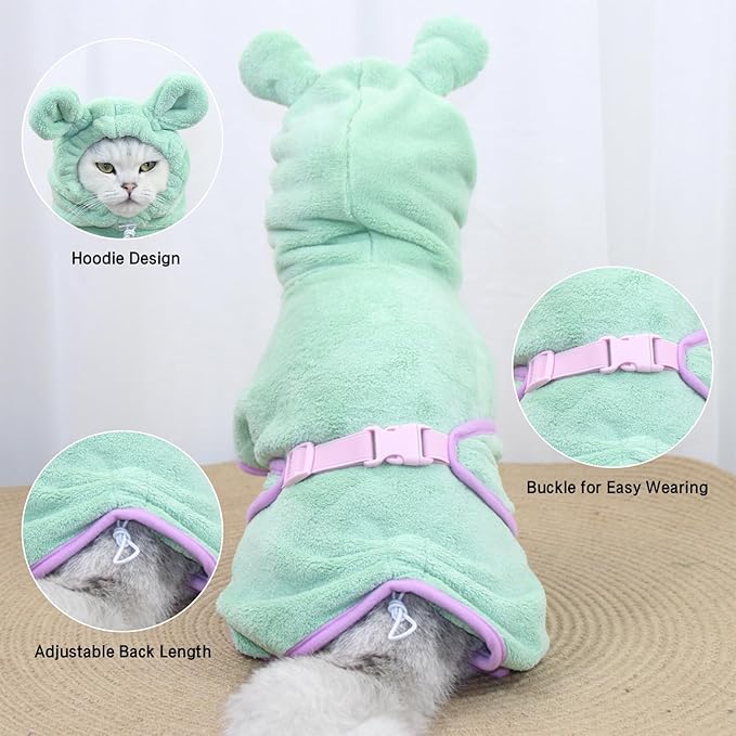 Pet Bathrobe for Dog Cat Absorbently Quick Drying Coat Cute Dogs Bath Towel Hooded Robe Adjustable Collar & Belly Strap for Pool Beach (Purple, Small)