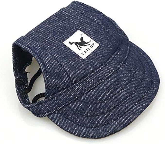 Leconpet Baseball Caps Hats with Neck Strap Adjustable Comfortable Ear Holes for Small Medium and Large Dogs in Outdoor Sun Protection (M, Blue Jeans)