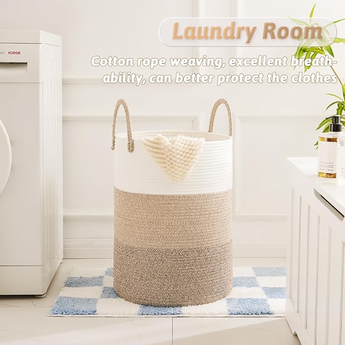 Artfeel Laundry Basket,Woven Cotton Rope Laundry Hamper,40L for Decorative Storage of Dirty Clothes,Toys and Blankets in Bathroom,Bedroom and Living Room