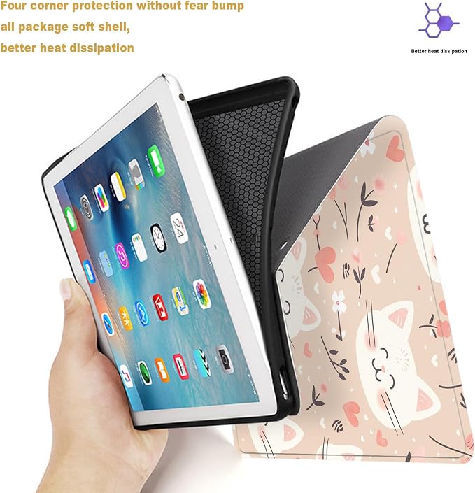 Tablet Case for iPad 5th Generation 2024 iPad Pro 11 inch (M4),Shockproof Protective Cover with Stand,Auto Wake/Sleep,Cartoon Cat Heart Flower
