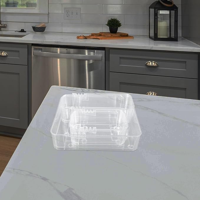 Garneck 3pcs Expandable Clear Drawer Organizer Pet Storage Trays with Dividers for Kitchen Cutlery Office Cosmetics Jewelry Space-saving Transparent Storage Bins with Rounded Corners